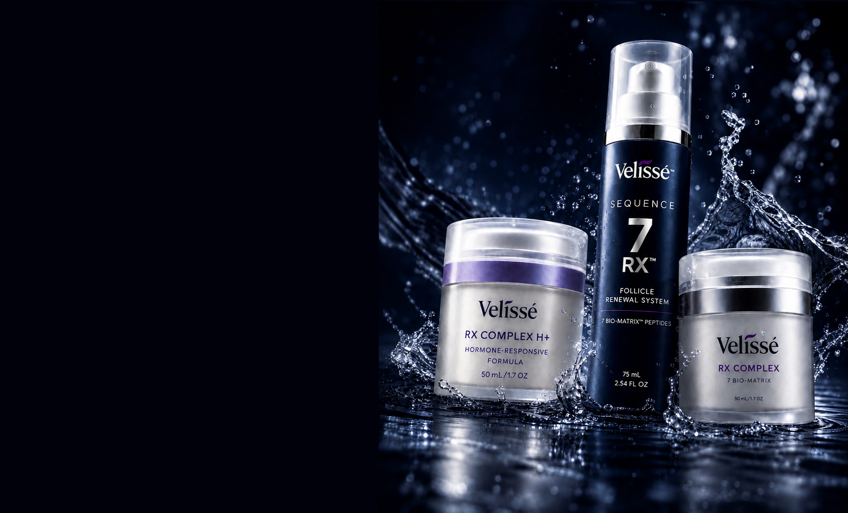 Velissé product collection with water splash
